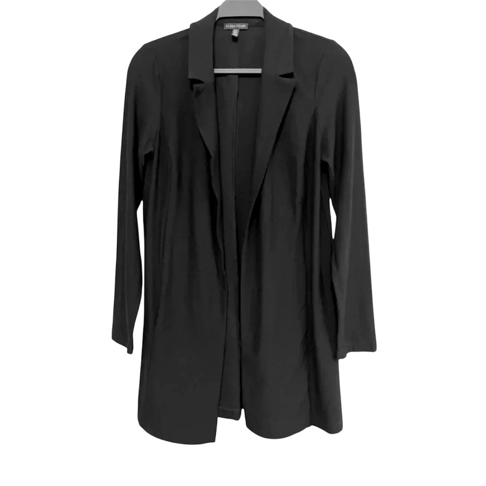 Eileen Fisher Signature Stretch Notch Lapel Black Crepe Blazer Size XS